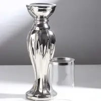 Подсвечник на 1 свечу &laquo;Версаль&raquo;, керамика, стекло, d=7.5 см, серебро, 10.5&times;10.5&times;44.5 см