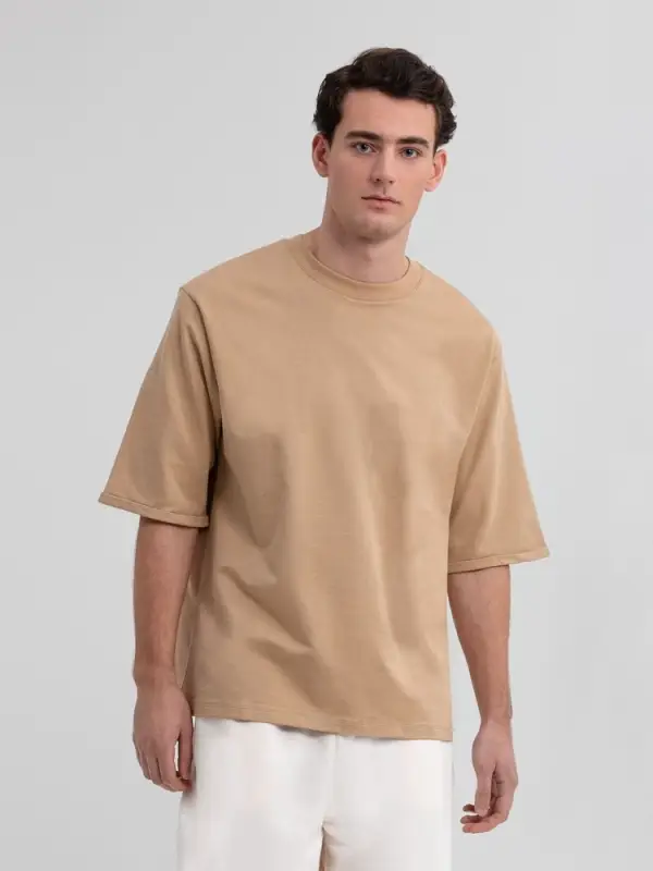 Футболка оверсайз унисекс Kosmos 2.0, бежевая, размер XS/S