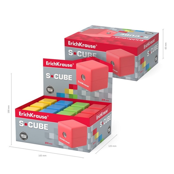 Точилка 1 отверстие с контейнером ErichKrause  Точилка 1 отверстие с контейнером ErichKrause "S-Cube" с контейнером, МИКС 4 вида