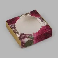 Коробка для макарун с низкими бортами, кондитерская упаковка, &laquo;Цветочная&raquo;, 11&times;11&times;3 см