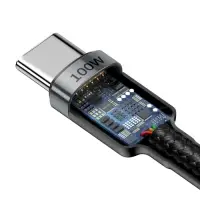 Кабель Baseus, Type-C - Type-C, 5A, 100W, 2 м, серый+черный