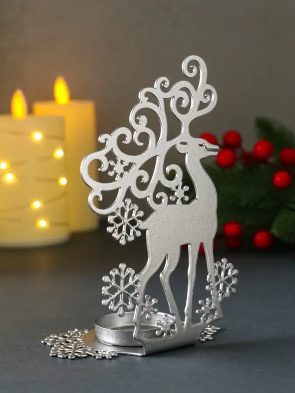 Подсвечник новогодний  Подсвечник новогодний "Олень" серебряный 6,5х9,6х14,5 см