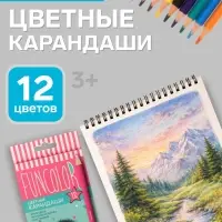 Карандаши цветные 12 цветов FunColor, пластиковые, трёхгранные, МИКС