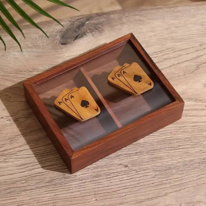 Шкатулка для игральных карт на 2 колоды, 15.5&times;12&times;3.5 см, дерево шишам