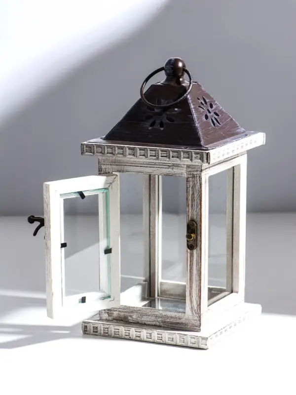 Деревянный подсвечник-фонарь на 1 свечу &laquo;Состаренный&raquo;, белый, 12.5&times;12.5&times;25 см