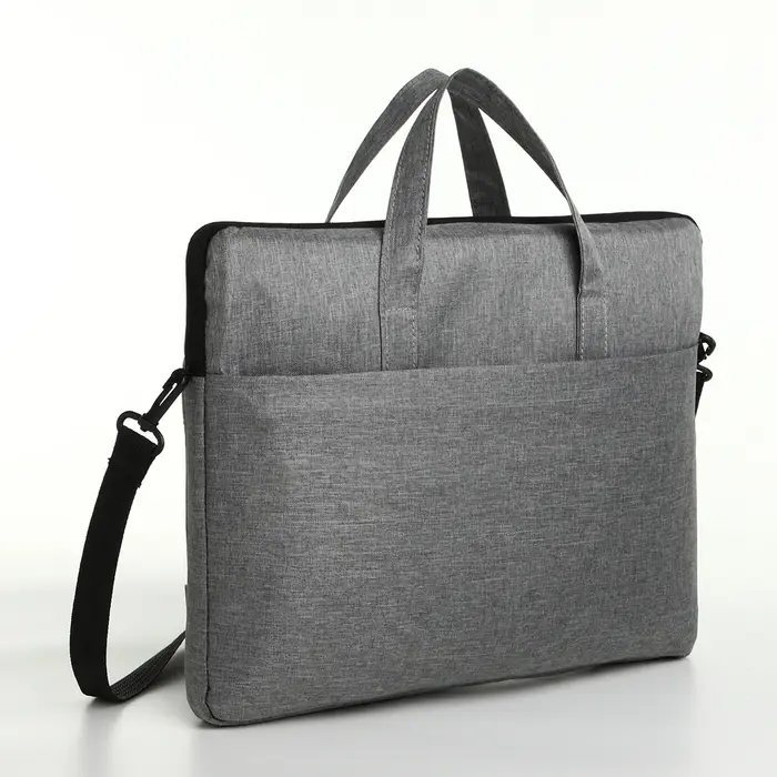 Сумка для ноутбука на молнии, наружный карман, держатель для чемодана, длинный ремень, 37.5&times;3&times;27.5 см, серая