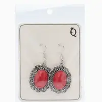 Серьги под натуральный камень &laquo;Натурель&raquo;, овал в кайме, красные в чернёном серебре