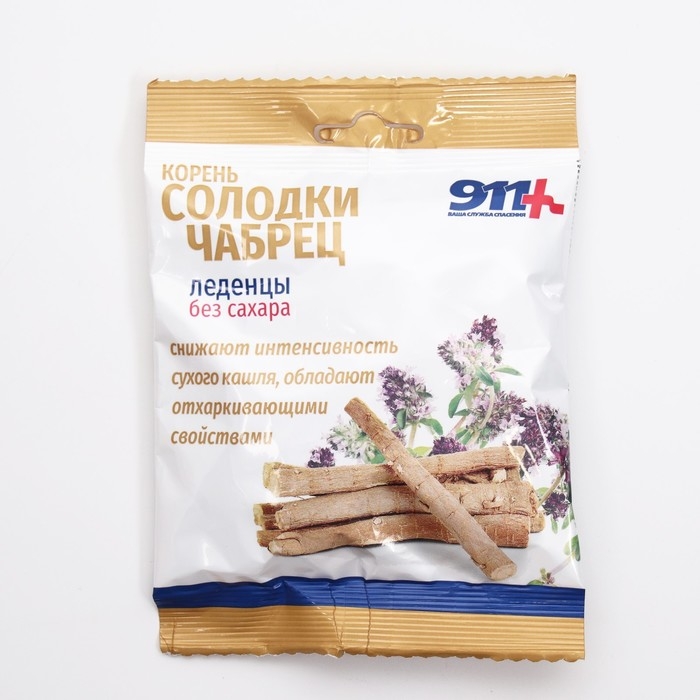 Леденцы  Леденцы "911" без сахара, корень солодки, чабрец, витамин С, 50 г