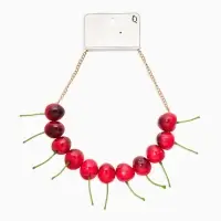 Колье на цепочке &laquo;Вишня&raquo;, красное в золоте
