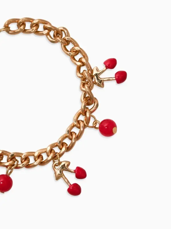 Браслет "Вишневый рай" на цепи, малые, цвет красный в золоте