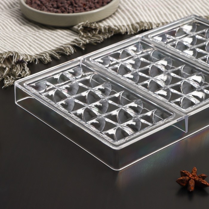 Форма для шоколада KONFINETTA «Акапулько», 27,5×17,5×2,5 см, 3 ячейки 15,3×7,5×0,8 см, цвет прозрачный