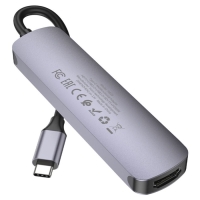 Адаптер Hoco HB28, HDMI/USB3.0/USB2.0/SD/TF/PD, 60 Вт, 3 А, 13.5 см, серый