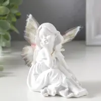 Сувенир полистоун "Девочка-бабочка" белый 6,5х10х9,7 см