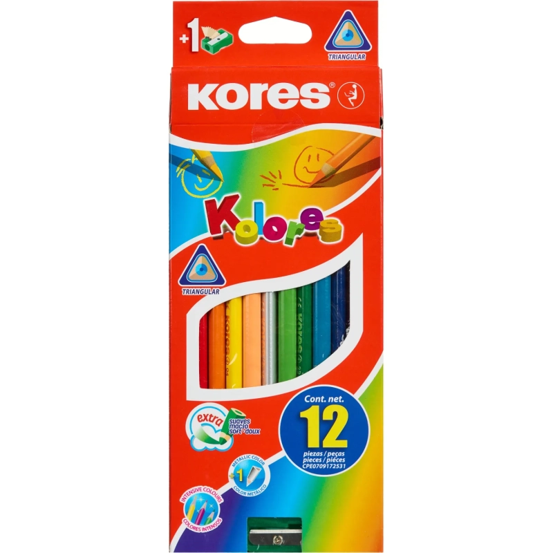 Карандаши цветные 12цв 3-гран,точилка Kores 93312.01