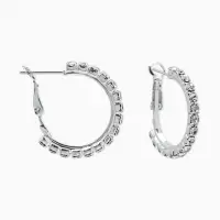 Серьги-кольца со стразами d=2.5 см, белые в серебре