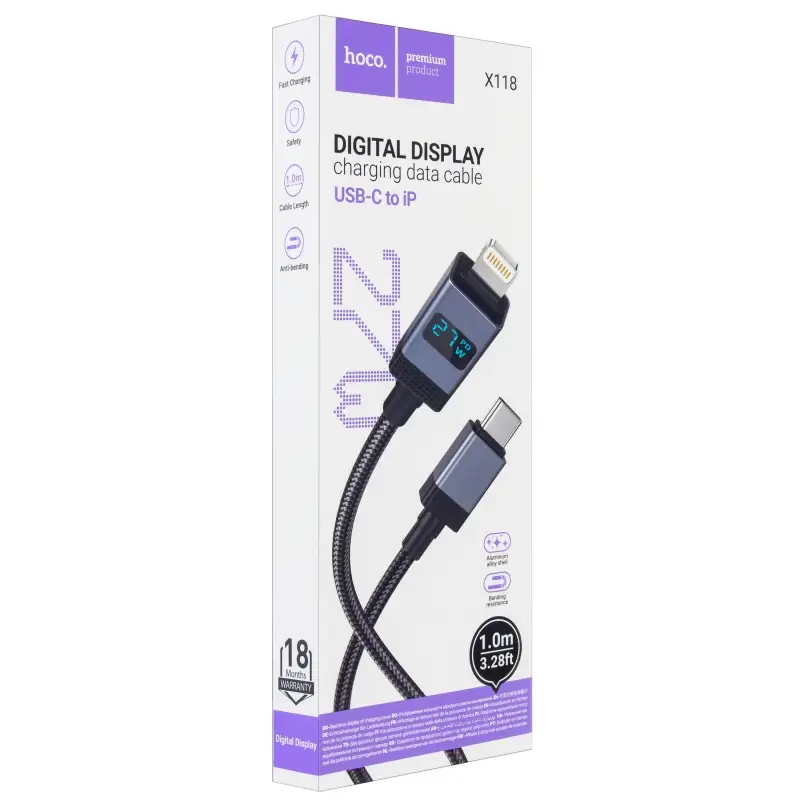 Кабель Type-C на Lightning 1M 27W X118 HOCO черный
