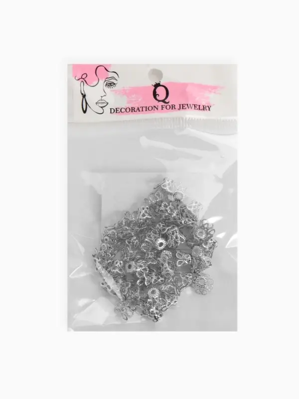 Шапочки для бусин (набор 50 шт.), СМ-091, 8&times;10 мм, цвет серебро