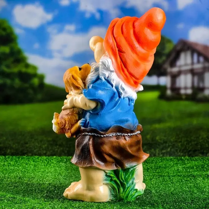 Садовая фигура из полистоуна &laquo;Гном с собачкой&raquo;, 46&times;22&times;23 см