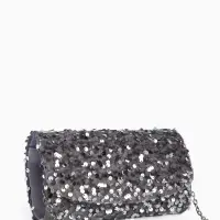 Сумка-клатч вечерняя на магните, на цепочке, с пайетками, серебристая