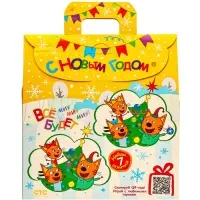 Подарок в картонной упаковке "Три кота" желтый а43, 470 гр