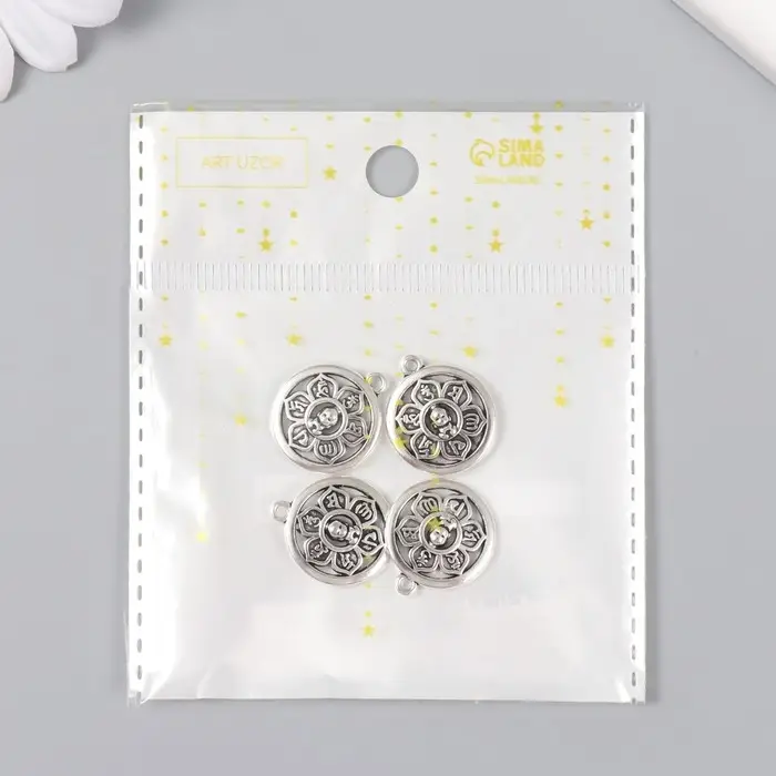 Металлический элемент, декоративная подвеска «Арт Узор. Будда в цветке», серебро, 1.9×1.6 см