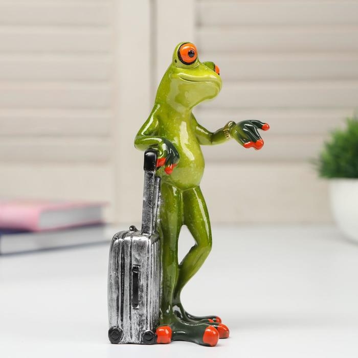 Сувенир полистоун лак Сувенир полистоун лак "Лягушонок с чемоданом" 15,8х6,8х8,5 см