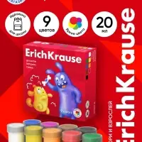 Гуашь 9 цветов &times; 20 мл, ErichKrause Jolly Friends, в картонной упаковке