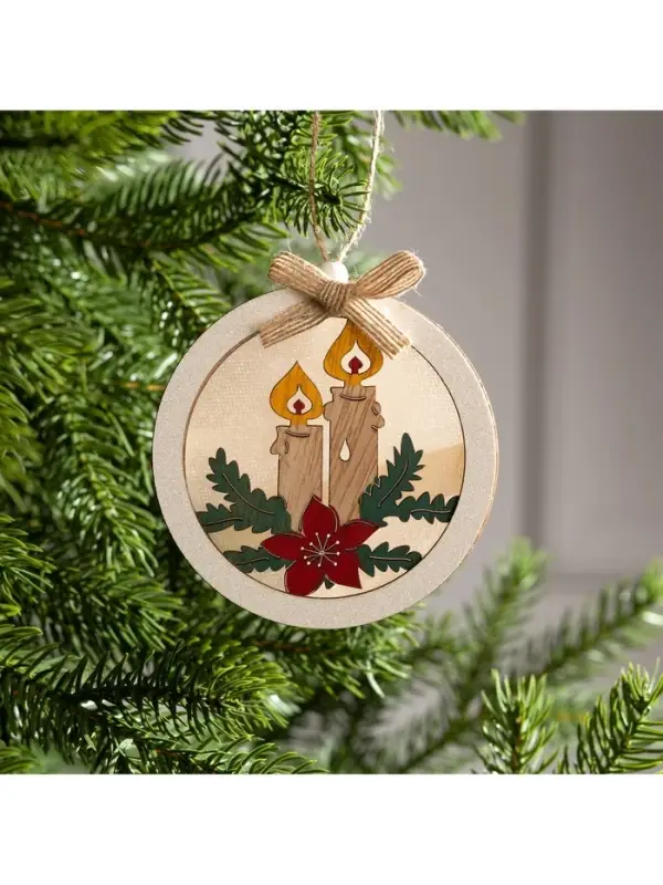 Ёлочная игрушка &laquo;Шар со свечками&raquo;, 10&times;10&times;3 см, от батареек, свечение тёплое белое