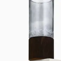 Ваза для цветов с деревянной подставкой из темного стекла, 25.5&times;10 см, 1.25 литра