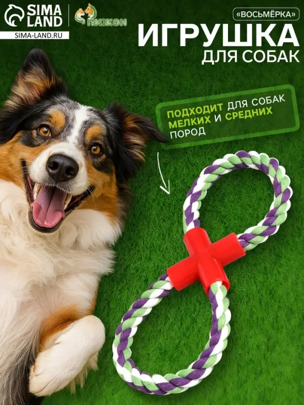 Игрушка для собак канатная &laquo;Восьмёрка&raquo;, тренировочная, до 27 см, 110-130 г, цвет МИКС