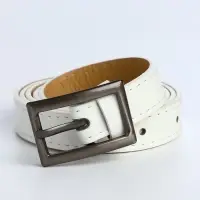 Ремень женский тонкий, 110&times;1.1 см, классическая пряжка металл, тёмно-серебристая, белый