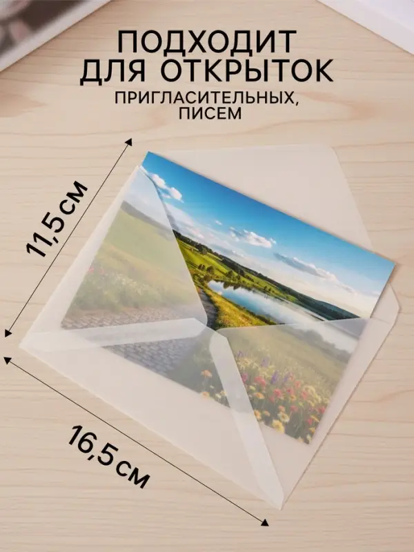 Набор 50 штук конвертов из кальки прозрачные, 11.5&times;16.5 см, плотность 113 г/м&sup2;