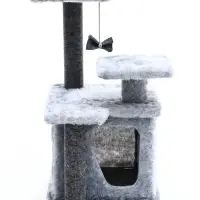 Домик для кошек с когтеточкой, квадратный, 3х-этажный, 33 × 42 × 63 см, ковролин, серая