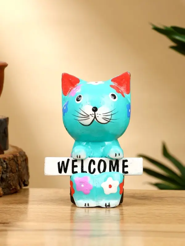 Сувенир  Сувенир "Кот с табличкой WELCOME" дерево 8х5х10 см, цв. бирюзовый