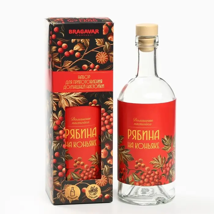 Подарочный набор для приготовления настойки &laquo;Рябина на коньяке&raquo;, набор трав и специй 74 г, бутылка 500 мл., инструкция