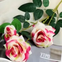 Цветы искусственные &laquo;Роза тройная&raquo;, 6&times;61 см, бело-розовые