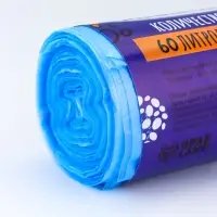 Мешки для мусора в рулоне 60 л, голубые, ПНД, толщина 15 мкм, 50 шт.