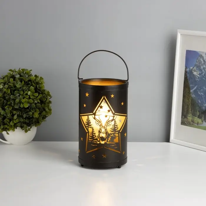 Фигура световая RISALUX &laquo;Фонарь: Ночные звёзды&raquo;, LED-ночник, 3&times;ААА, чёрный, 12&times;12&times;20.5 см