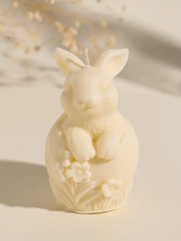 Свеча пасхальная "Заяц с цветами" 6х10 см, бежевый