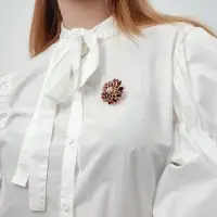 Брошь &laquo;Цветок Хризантемы&raquo;, красная в золоте