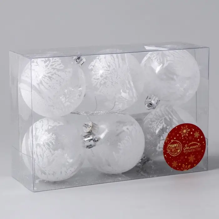 Ёлочные игрушки &laquo;Изморозь&raquo;, шары новогодние, набор 6 шт., d=6 см, белый