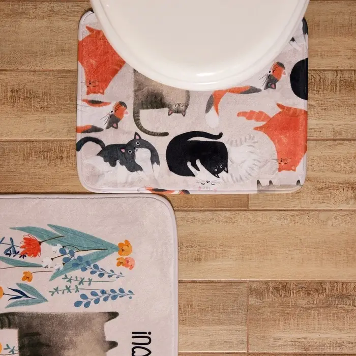 Набор ковриков для ванной Этель &laquo;Котики&raquo;, 2 шт., 80&times;50 см, 50&times;40 см, велюр