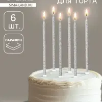 Свечи для торта &laquo;Твой день&raquo;, 6 шт., серебро