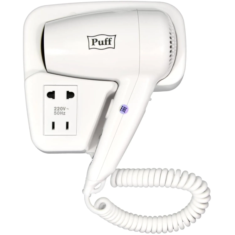 Фен Puff-1200B, белый, 1,2 кВт, с доп. розеткой