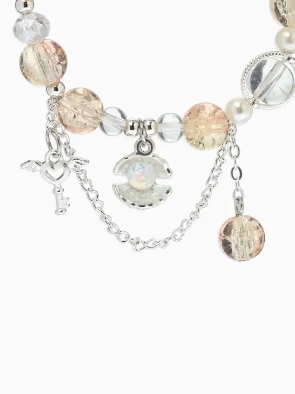 Браслет с подвесками "Сахарный" ракушка, шар №10/8, цвет шампань в серебре