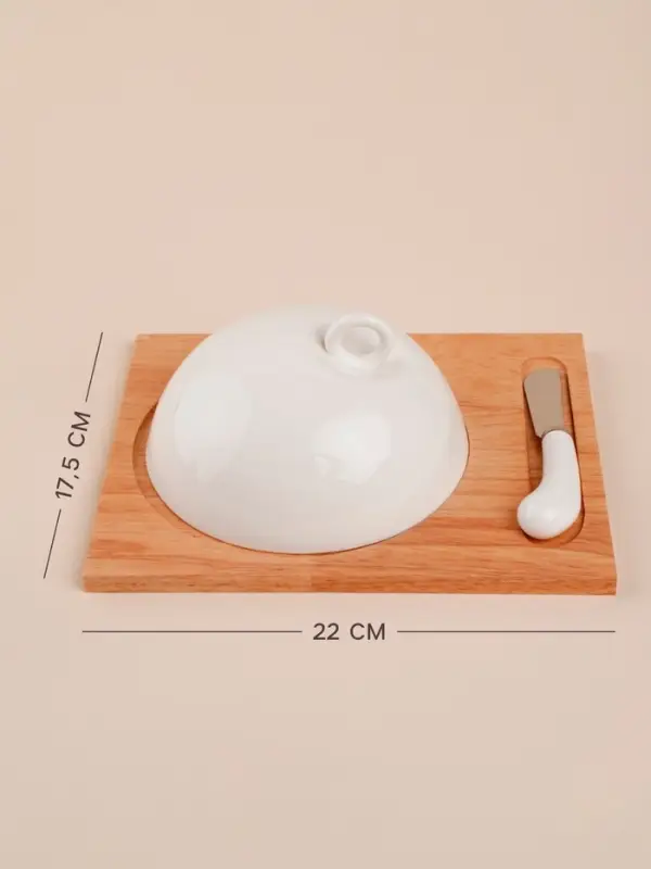 Маслёнка SL Home &laquo;Тренто&raquo;, 22&times;17.5 см, на деревянной подставке, с ножом для масла, фарфор, белая