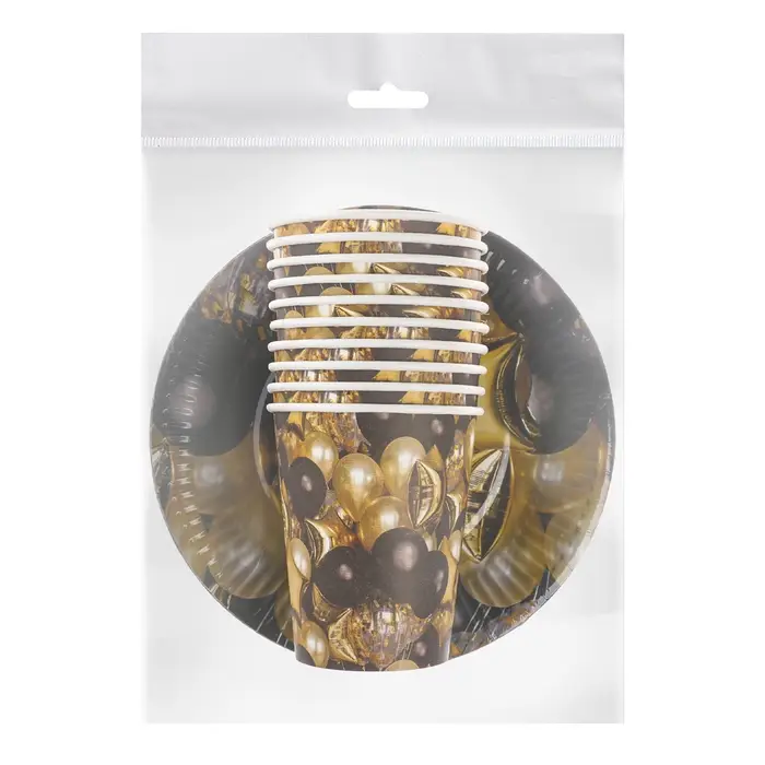 Посуда одноразовая бумажная «Чёрное золото», 10 стаканов, 10 тарелок Посуда одноразовая бумажная «Чёрное золото», 10 стаканов, 10 тарелок