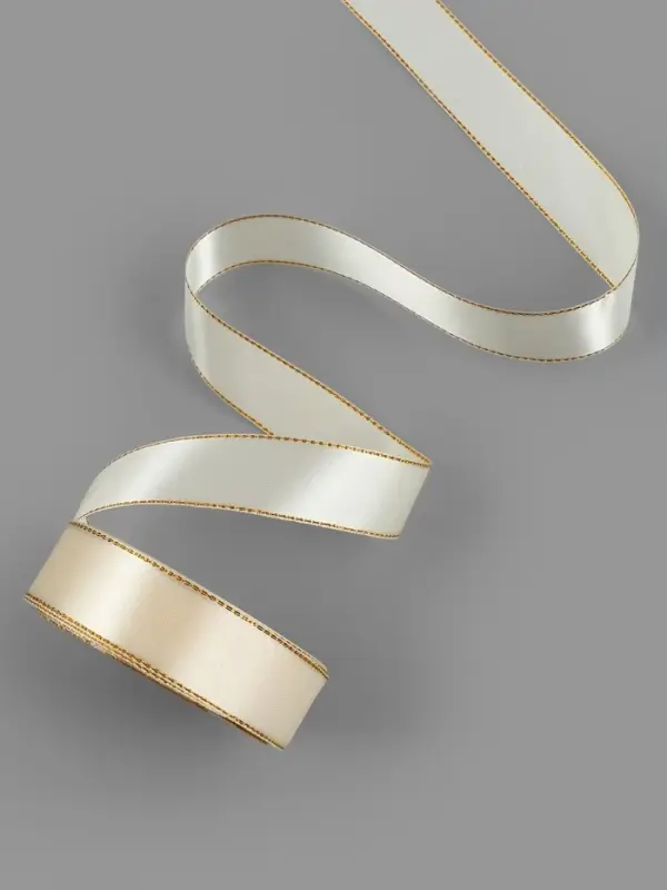 Лента атласная, с золотым люрексом, 25 мм, 23&plusmn;1 м, светло-бежевая №008