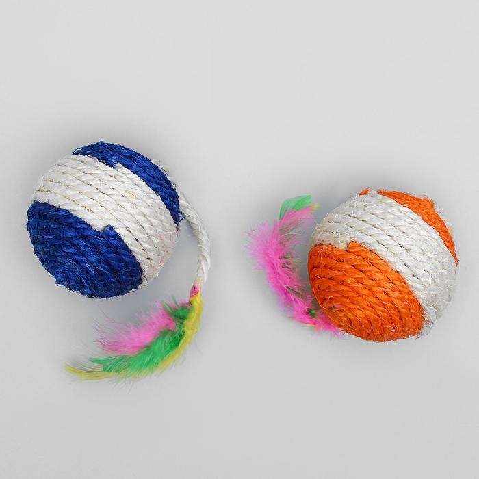 Шар из сизали с перьями  Шар из сизали с перьями "Лоретта", 6.5 см, микс цветов