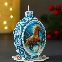 Свеча новогодняя "Конь-скакун" синий 7,2х3,8х8,5 см